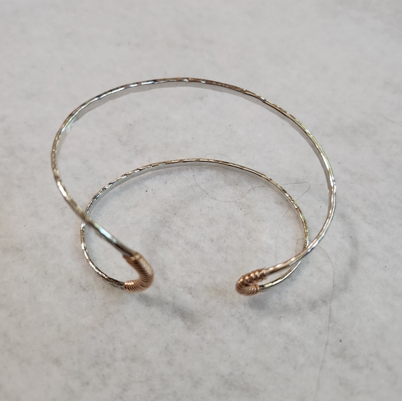Hammered Cuff (Bracelet) Sterling Silver and 14K Rose Gold Filled - Picture 1 of 4